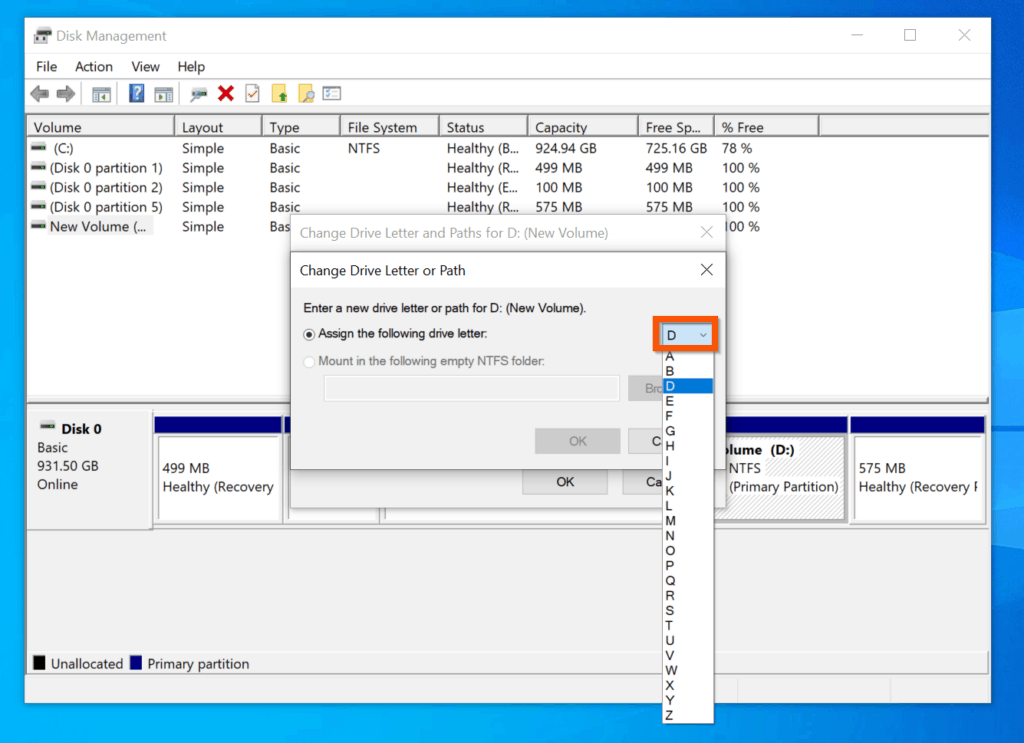 change disk number in windows